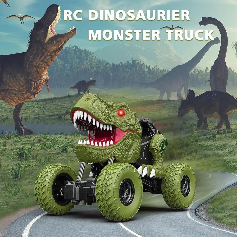 2.4Ghz All Remote Control Dinosaur Car With Light Rechargeable 4WD Off Road Toys
